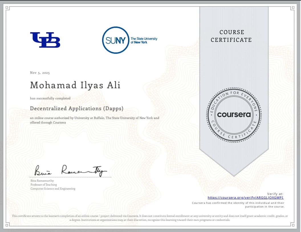 Decentralized Applications (Dapps) certificate