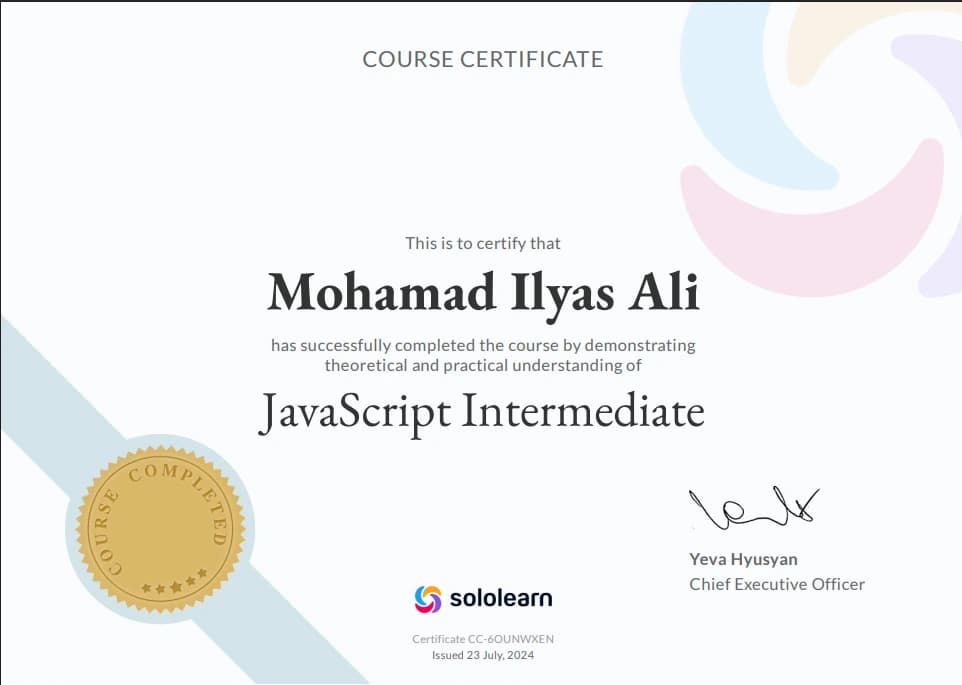 JavaScript Intermediate certificate