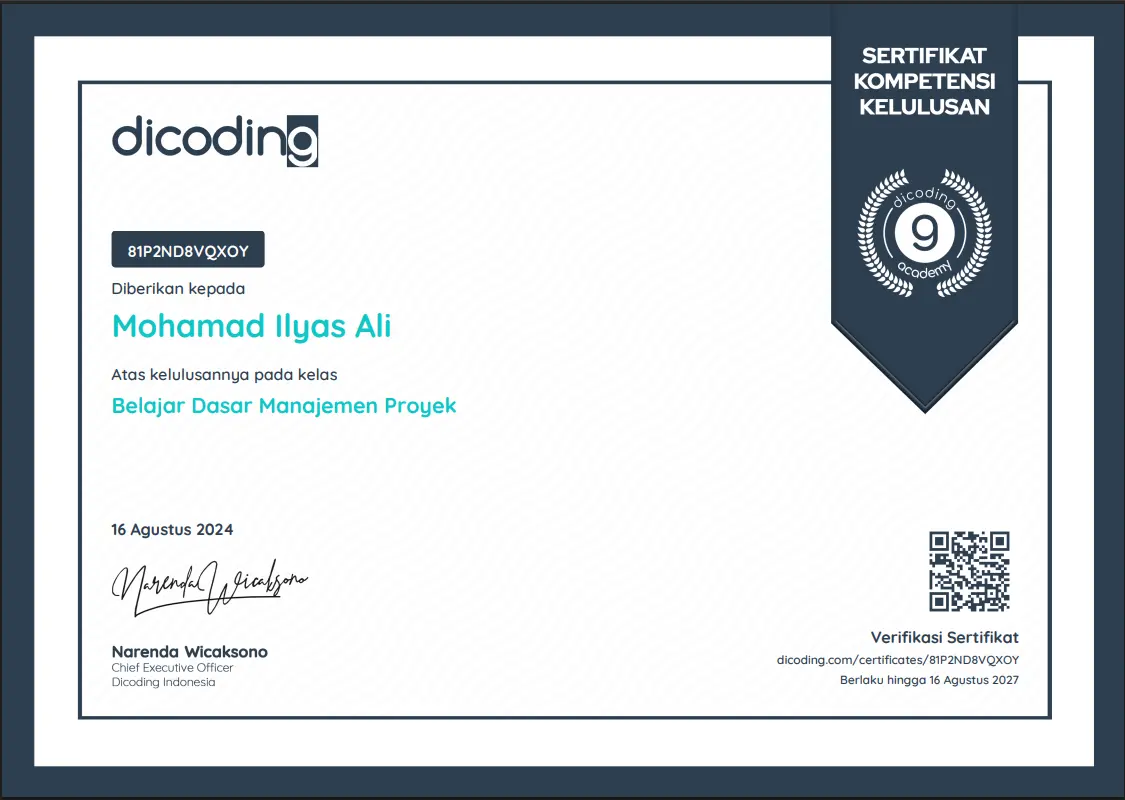 Project Management Fundamentals certificate