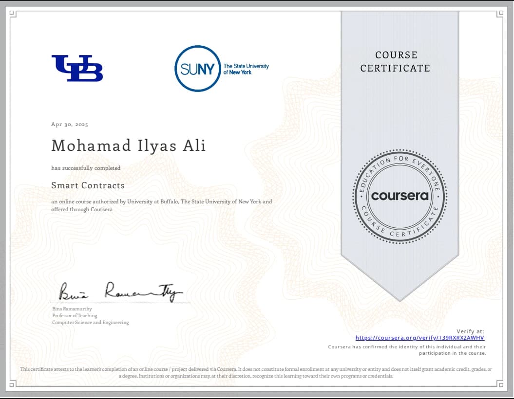 Smart Contract certificate