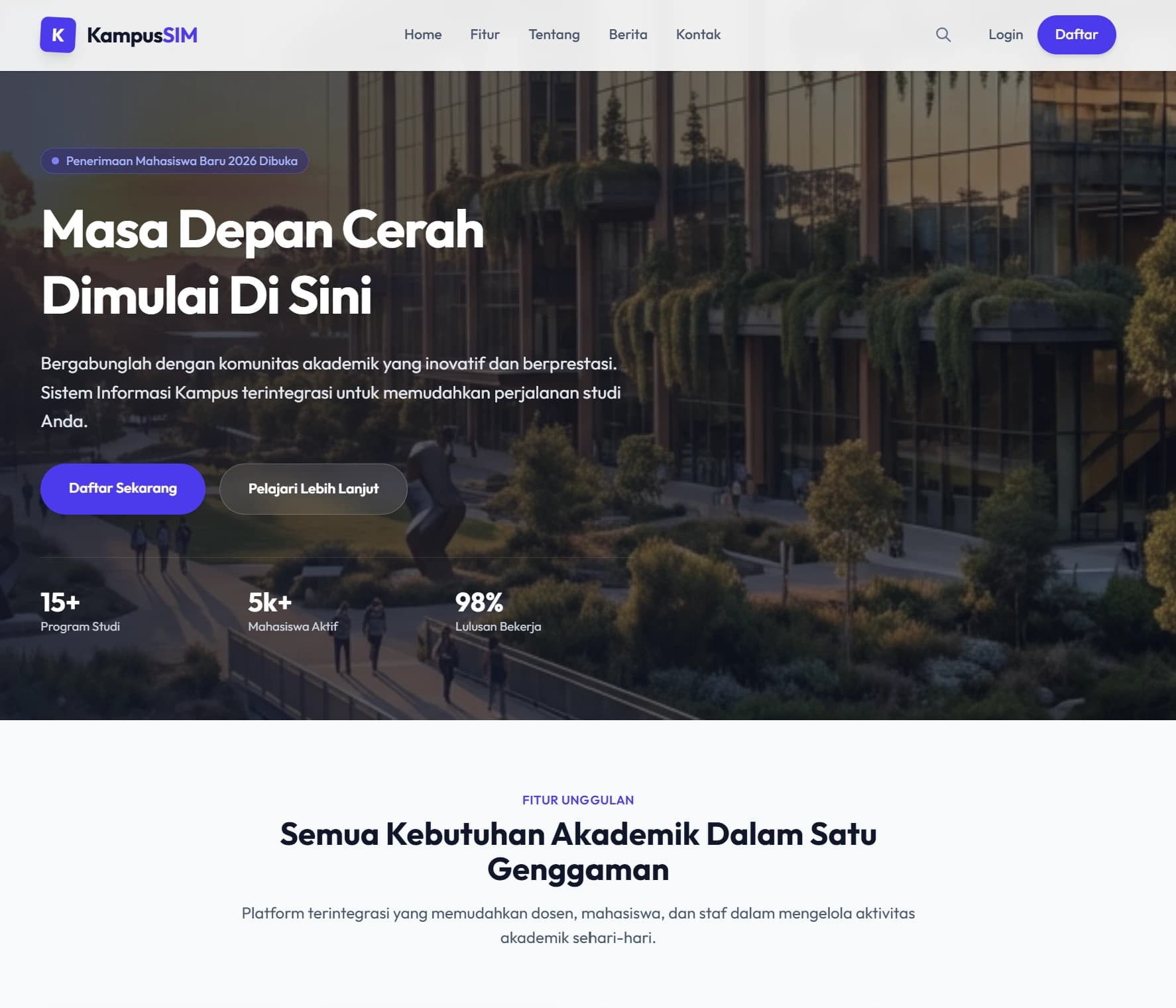 Kampus SIM Laravel homepage preview
