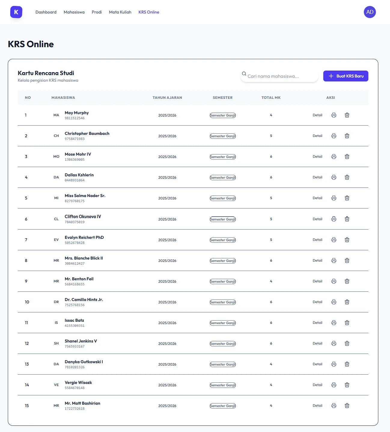Kampus SIM Laravel KRS page preview