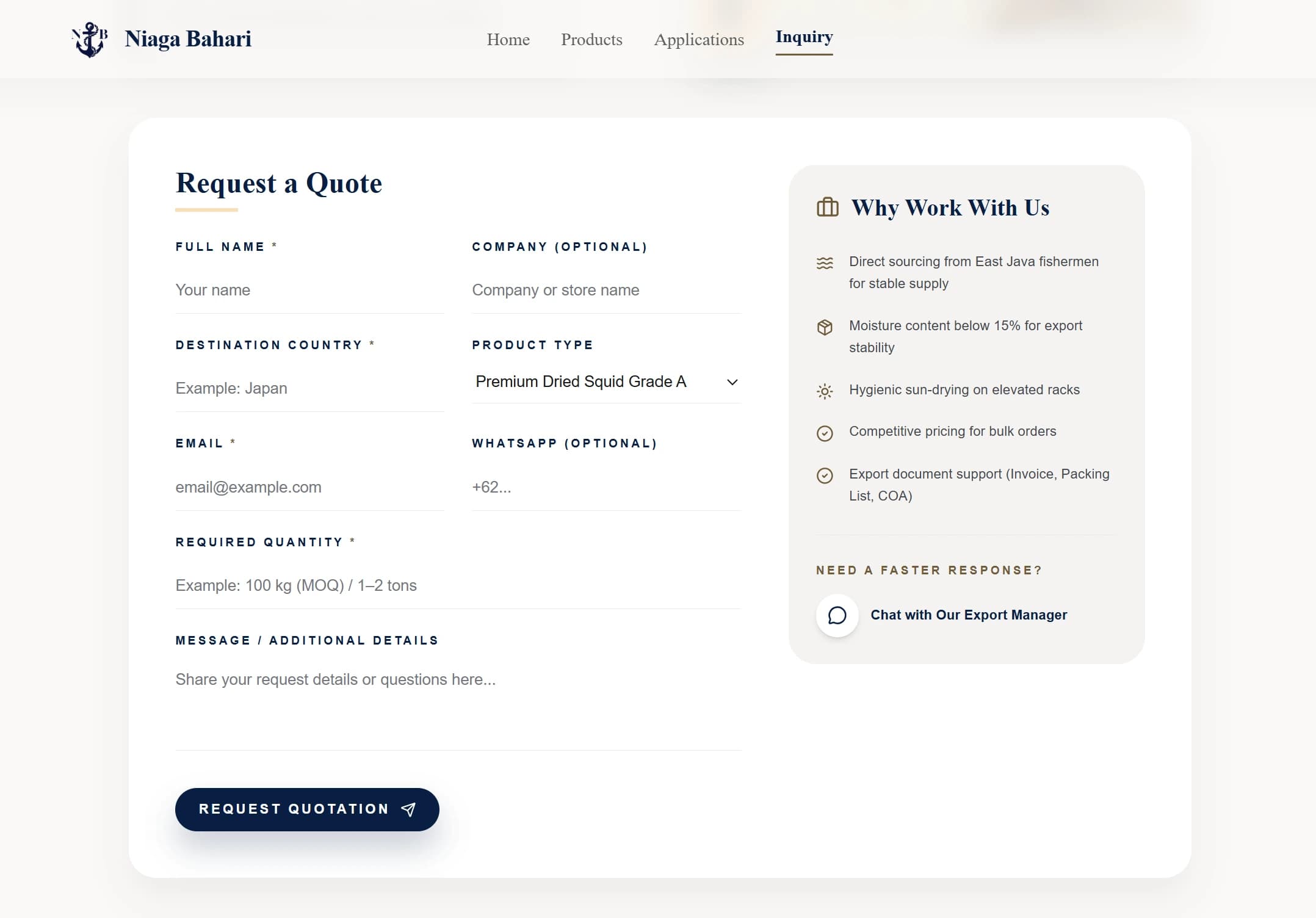 Niaga Bahari inquiry page preview
